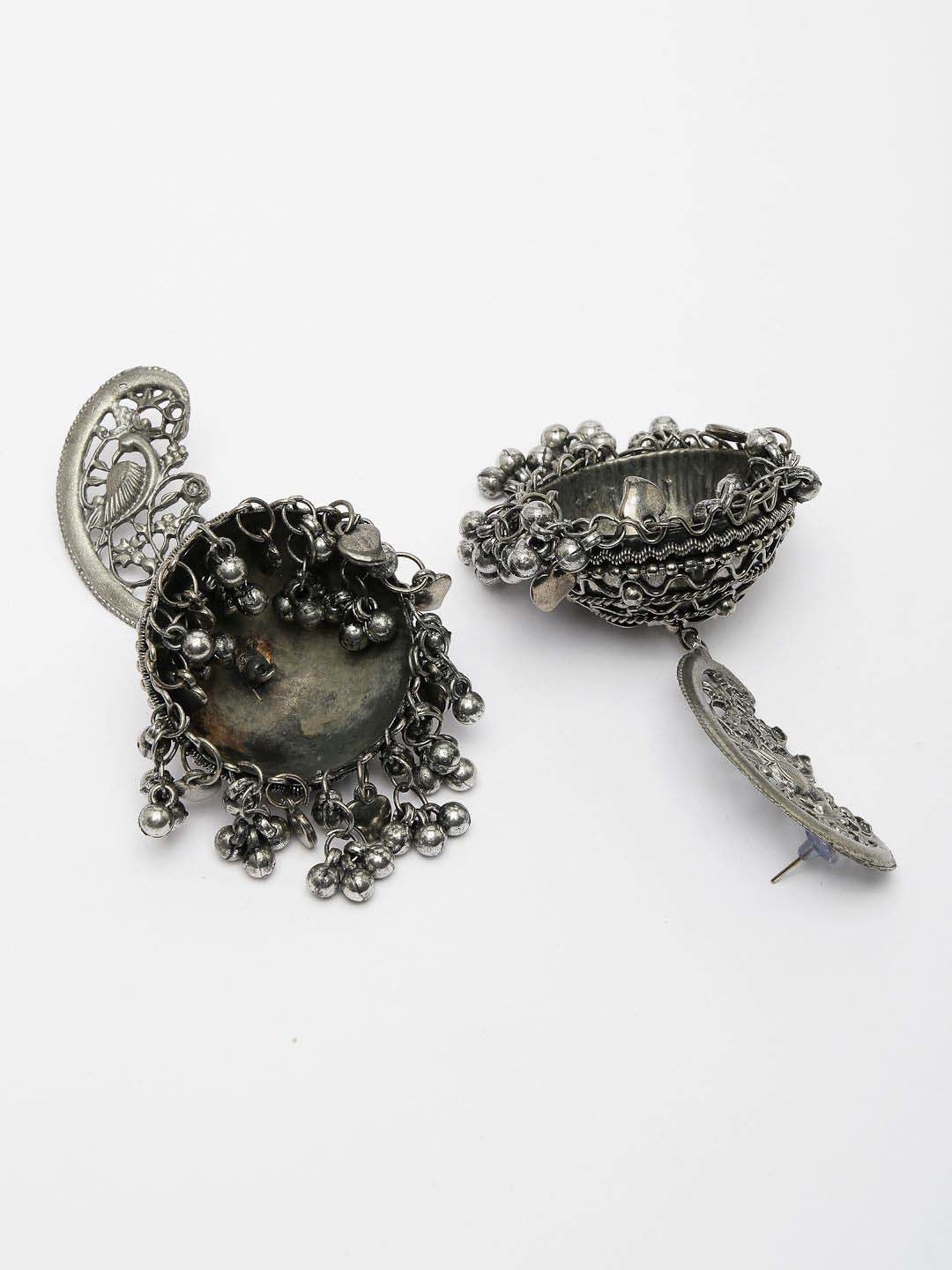 NVR Silver-Plated Oxidized Dome Shaped Jhumki Earrings for Women