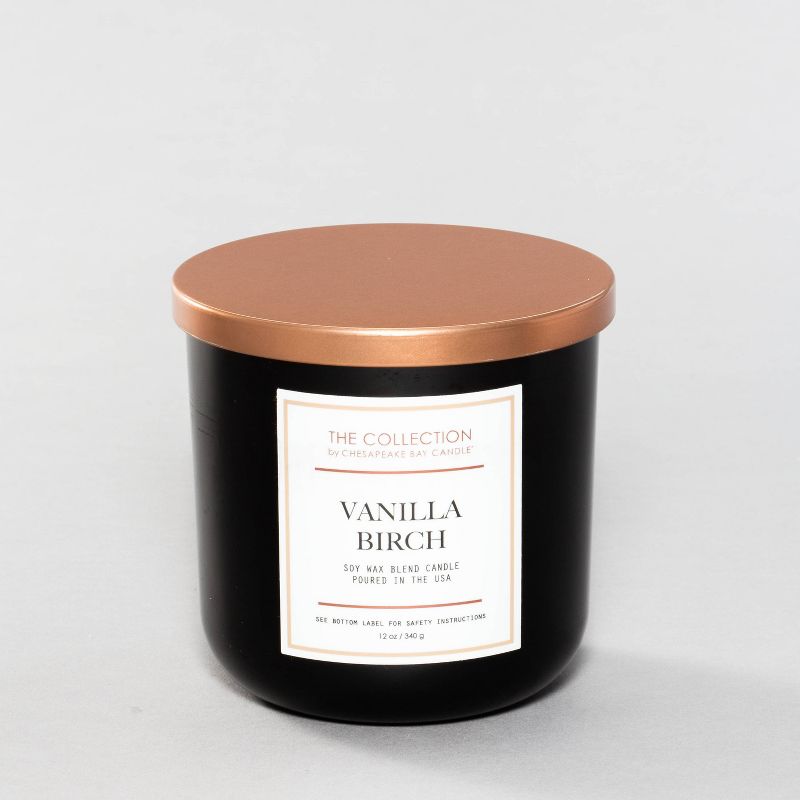 12oz Lidded Black Jar Candle Vanilla Birch - The Collection By Chesapeake Bay Candle