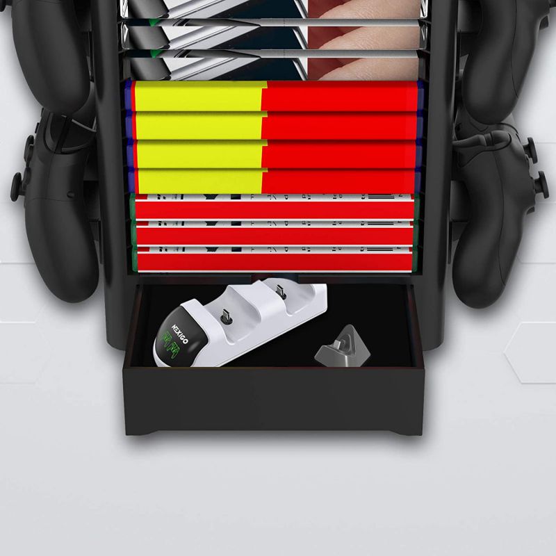 Ackmioxy Headset and Game Organizer (up to 10 Games) for PS5 PS4 Playstation/Xbox Series S & X/Switch Accessories, Headphones, Game Discs, Joy Cons, DualSense, Controllers, Black