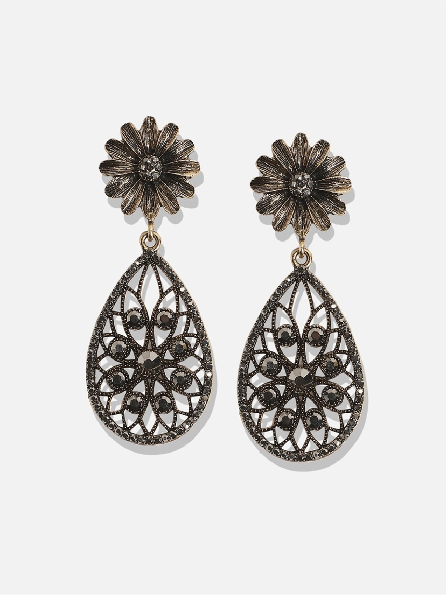 Sohi Women's Intricate Daisy Teardrop Drop Earrings  Gold