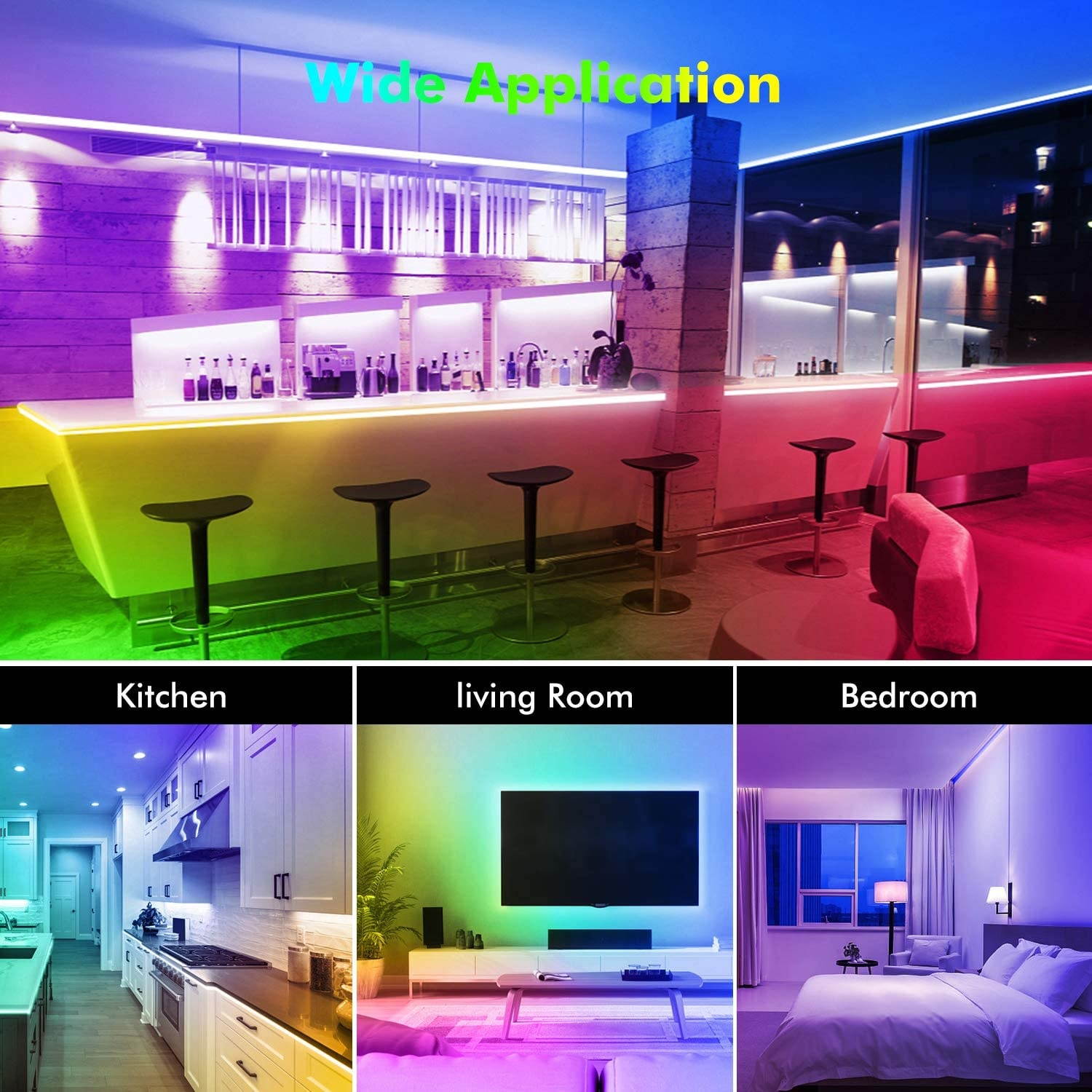 50ft Led Strip Lights Livingpai Color Changing LED Light Strips with Music Sync Remote Built-in Mic Bluetooth App Control RGB LED Lights for Bedroom Party Kitchen TV Home