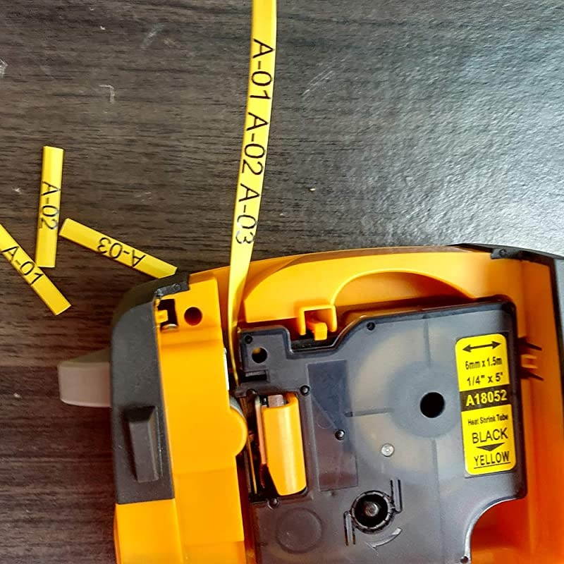 Pack Replacement DYMO 18052 Industial Black on Yellow Heat Shrink Tube Labels 14 Heat Shrink Tubing Compatible with DYMO Rhino 5200 4200 5000 6000 Label Maker