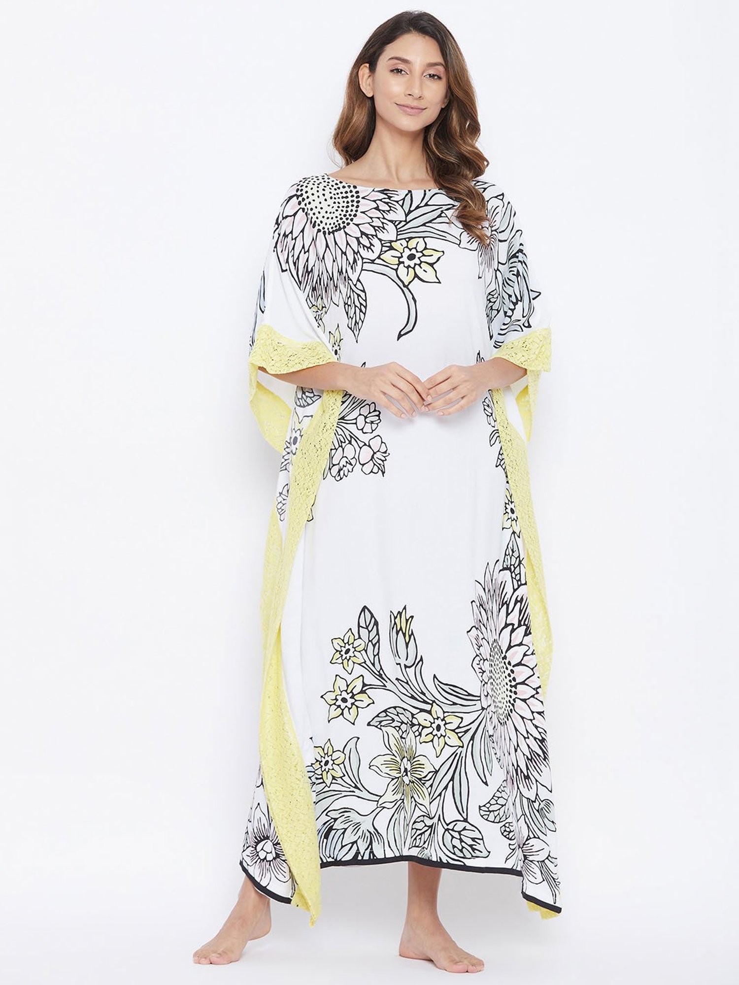 The Kaftan Company White Printed Kaftan Dress