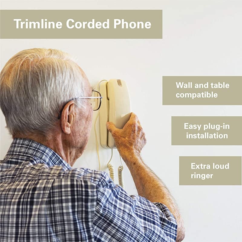 Corded Phone Senior Landline Phones for Home Home Phones for Seniors Hearing and Vision Impaired Loud Ringer Large Backlit Keypad Voice Amplification Wall Mount Ready Bone Ivory