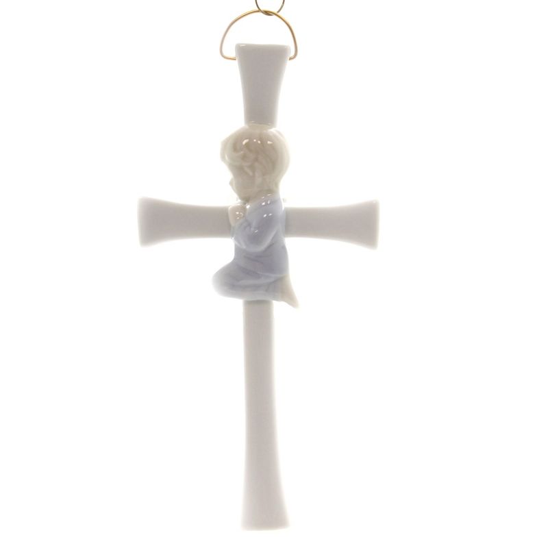 Religious 7.75" Praying Boy On Cross Religious Baptism Wall Decor  -  Decorative Figurines