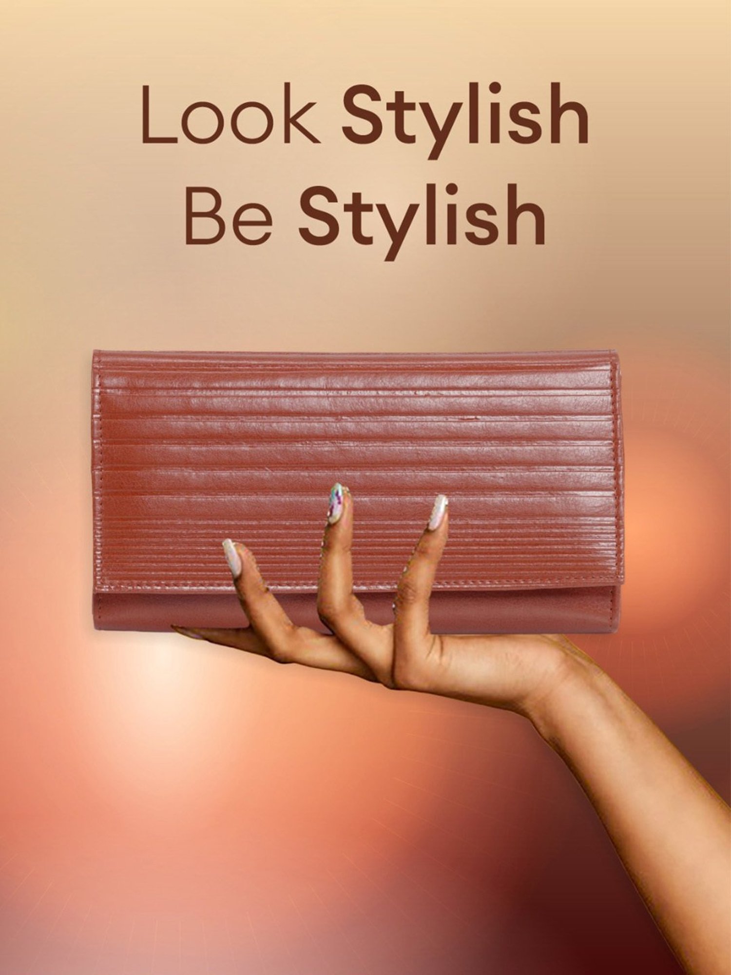 Abeeza Brown Leather Large Clutch