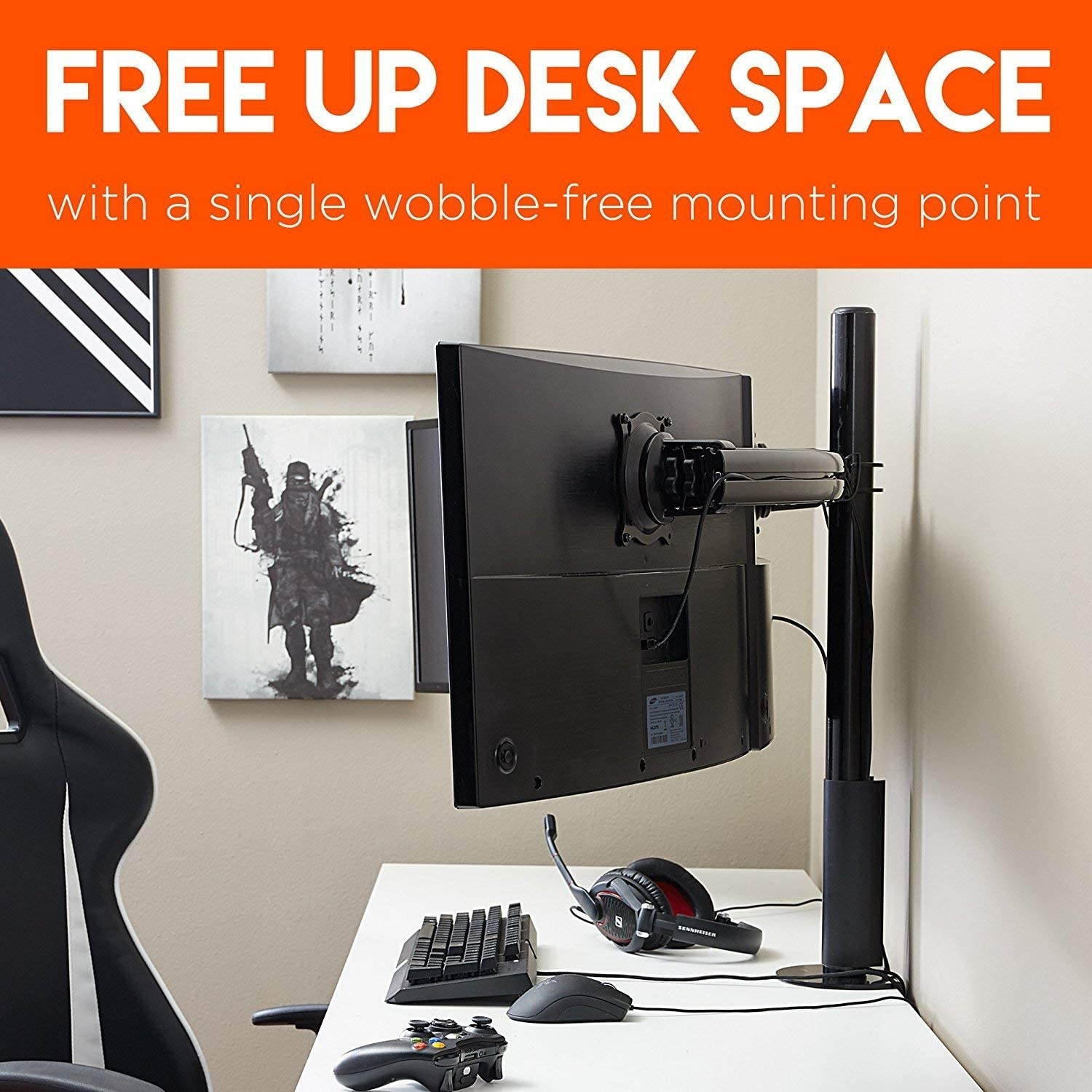 Triple Monitor Desk Mount Stand for 3 Screens Up to 27" - Adjust Tilt, Orientation & Swivel of Each Monitor Without Tools - Lock-Down Height Adjust Eliminates Screen Wobble