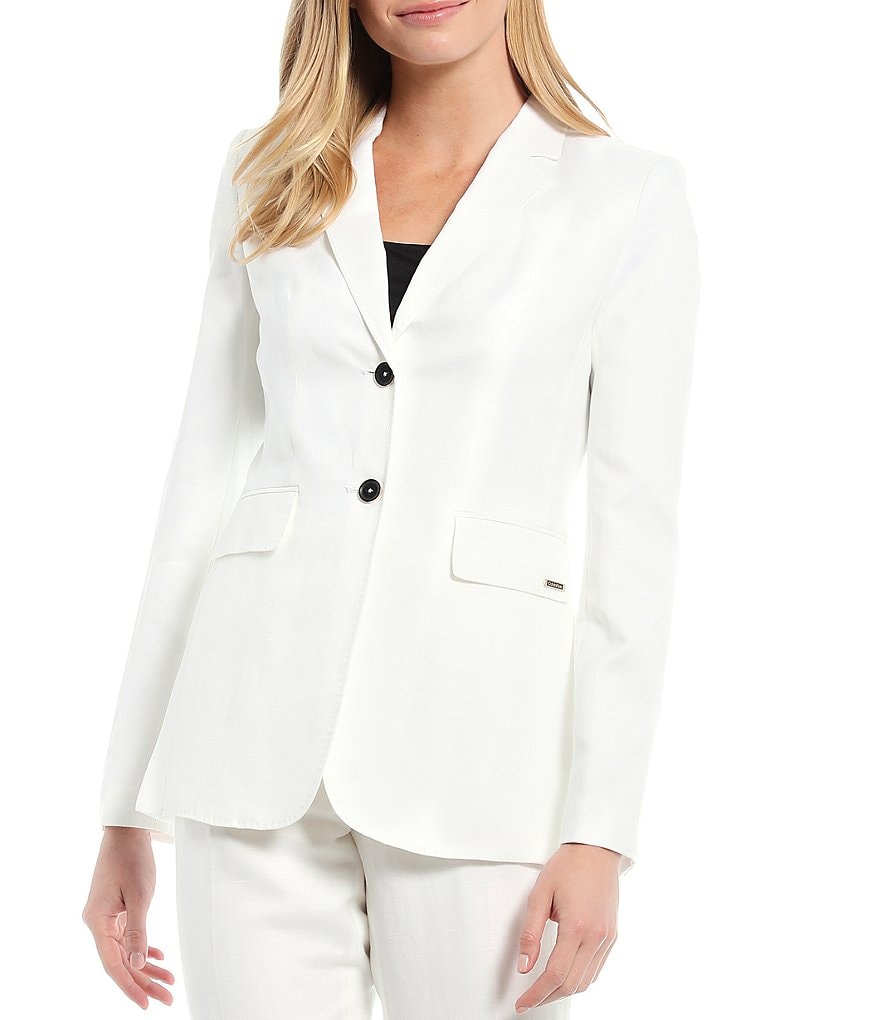 Calvin Klein Petite Size Linen-Blend Two Button Blazer