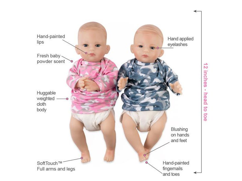 Paradise Galleries Reborn Twin Dolls - Twice Blessed, Magnetic Mouth 12 inch in SoftTouch Vinyl, 12-Piece Doll Gift Set, for kids 3+