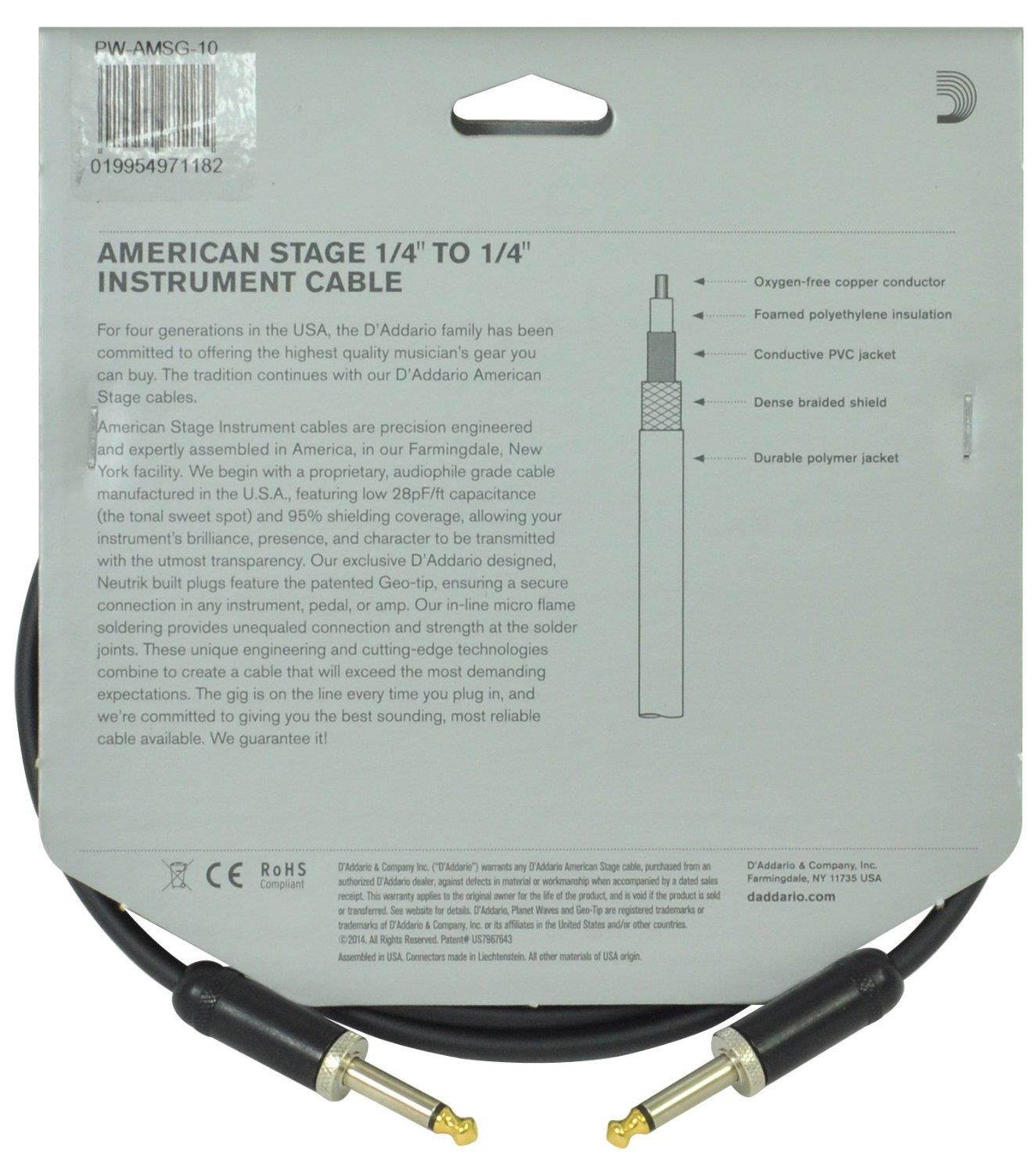 Planet Waves American Stage Instrument Cable, 10 feet