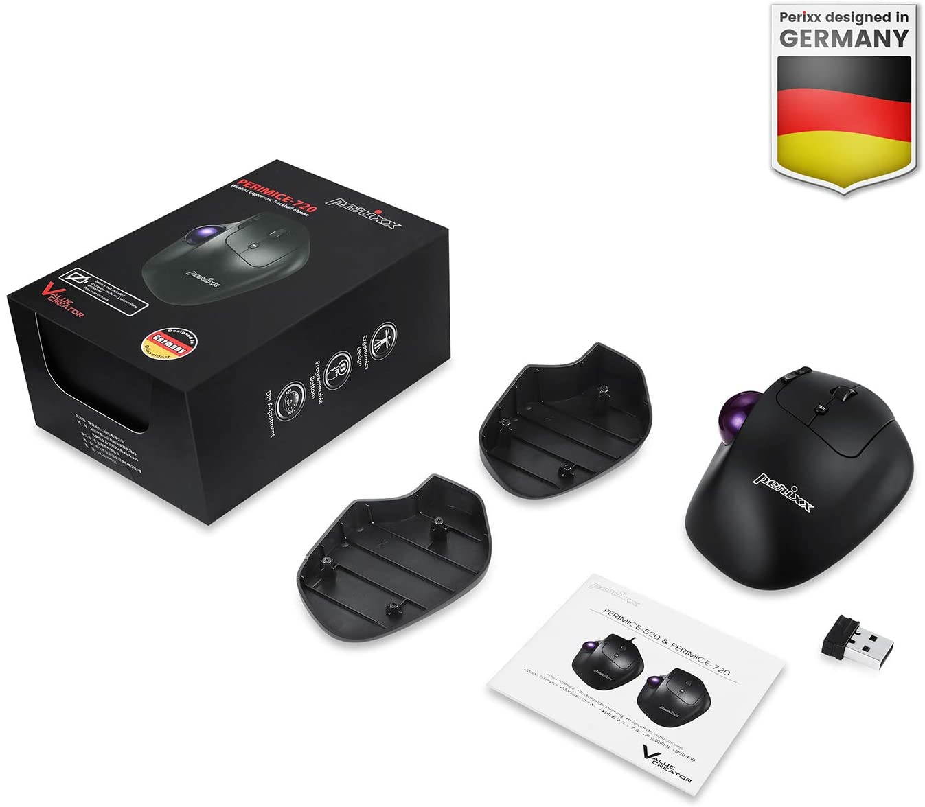 Wireless Ergonomic Trackball Mouse with Adjustable Angle, Black