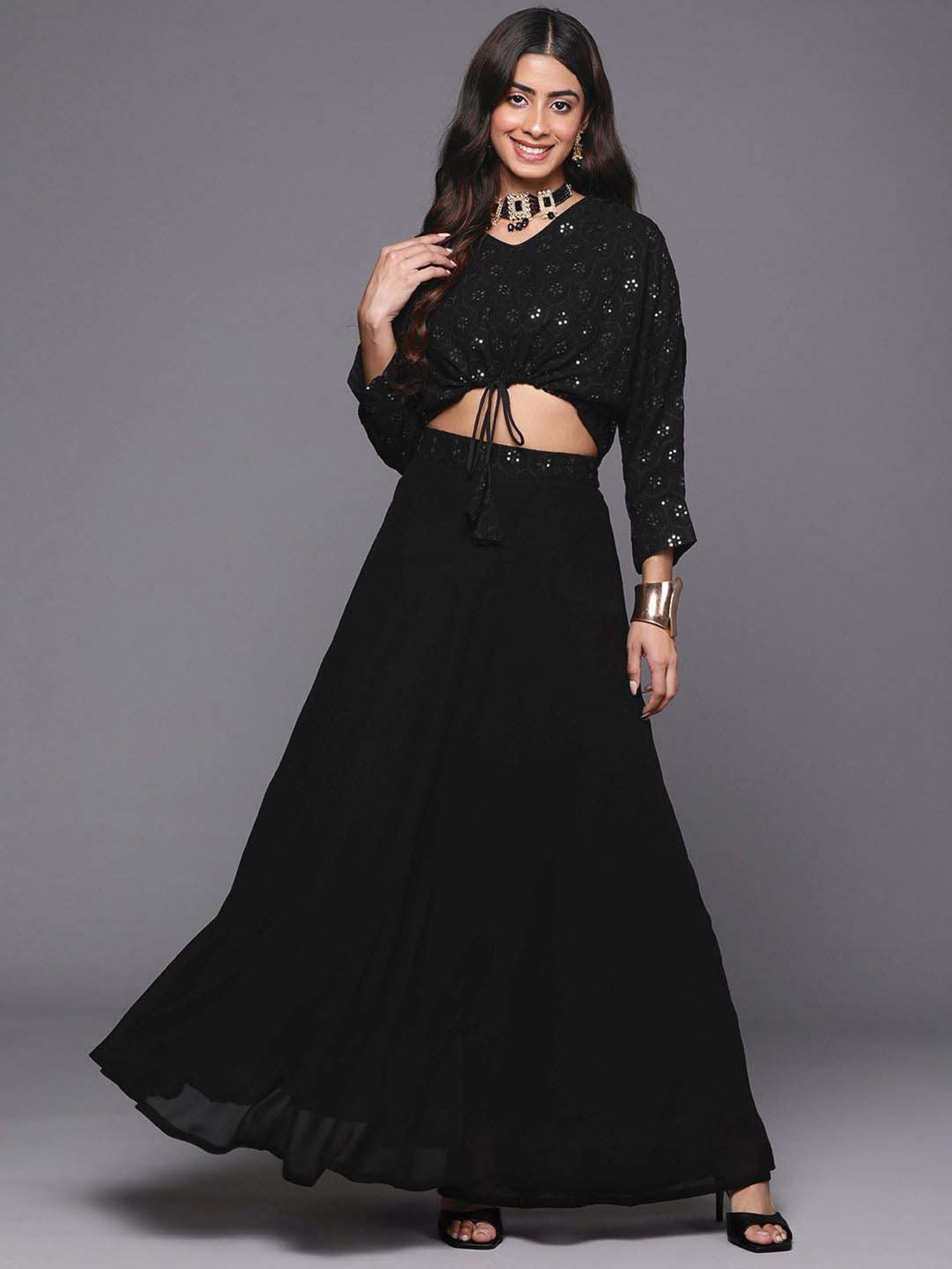 Libas Black Plain Lehenga Choli Set