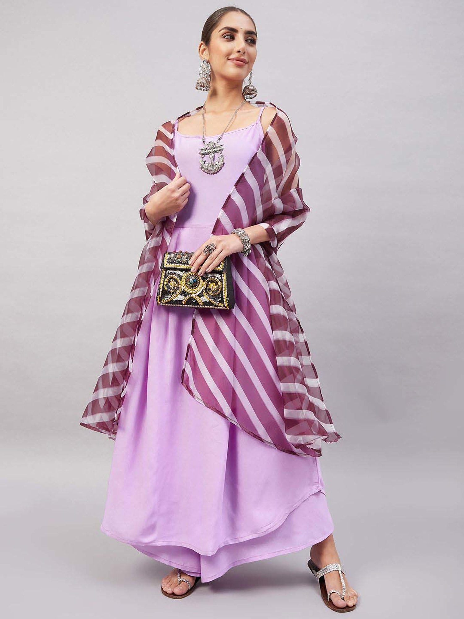 Inweave Purple Striped Dupatta