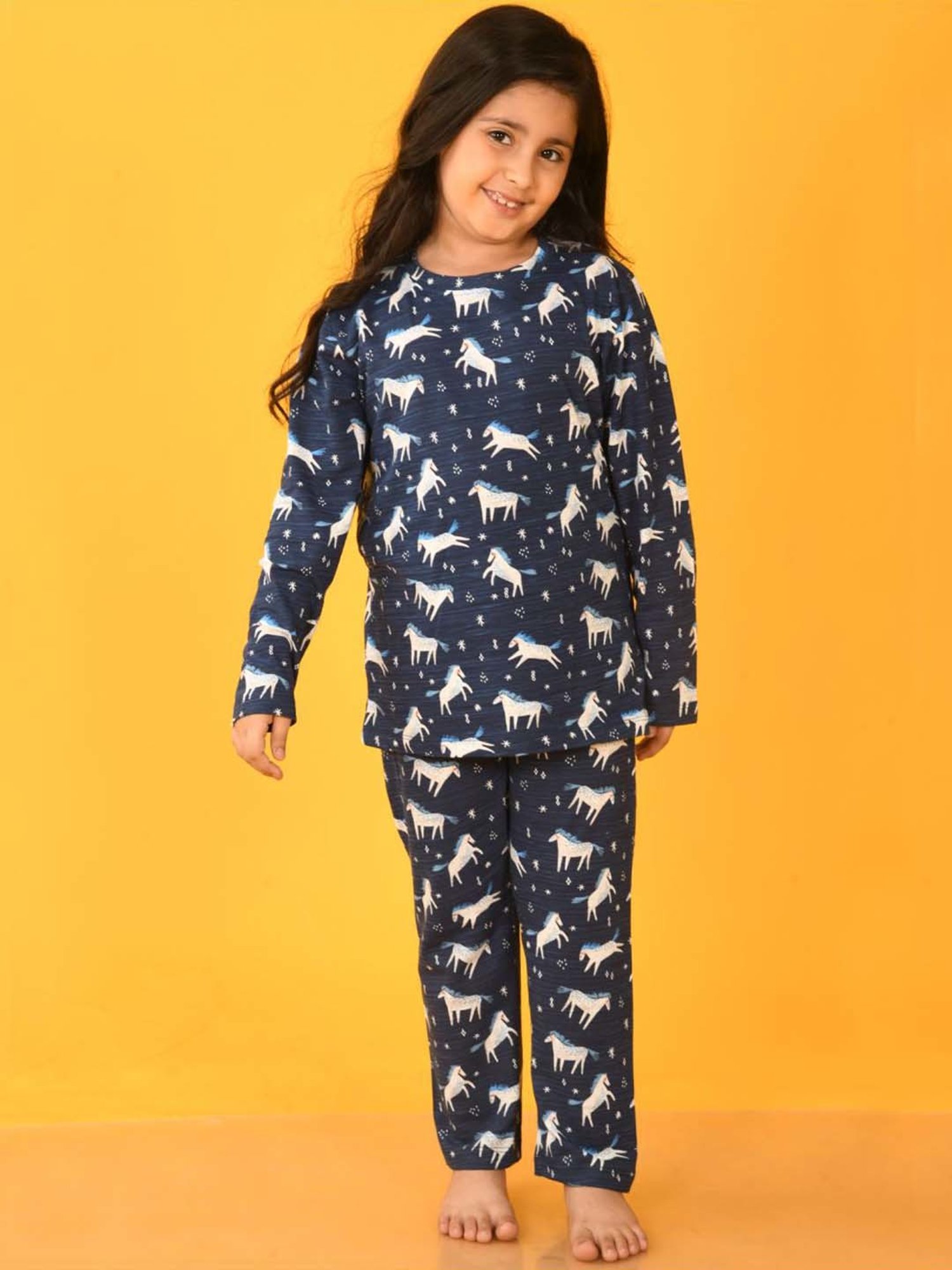 Anthrilo Kids Blue Cotton Printed Full Sleeves T-Shirt & Trouser