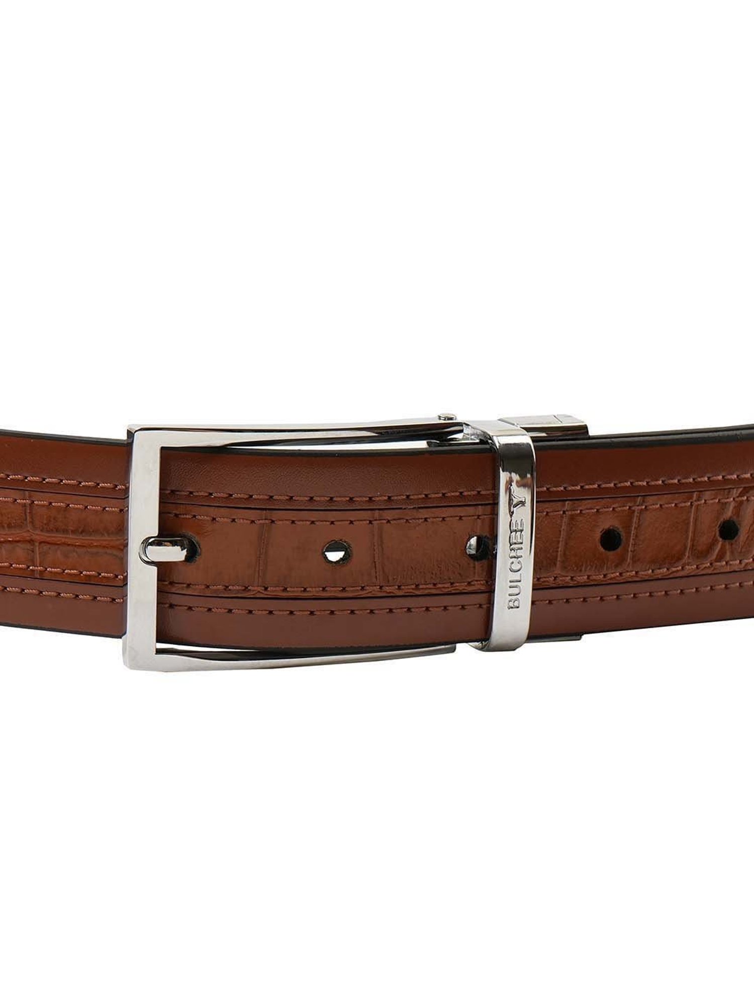 BULCHEE Brown & Black Leather Flat Reversible Belt for Men