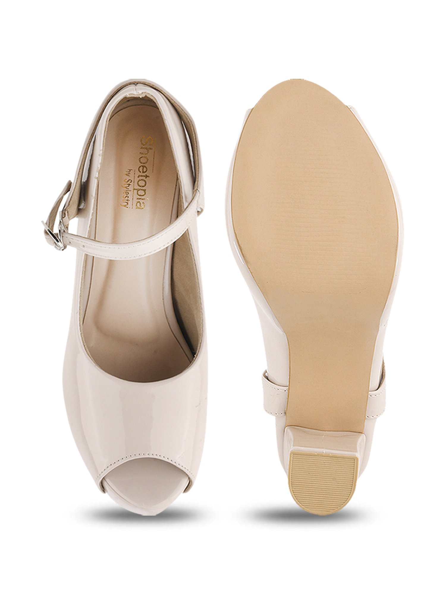 Shoetopia Women's Beige Mary Jane Shoes