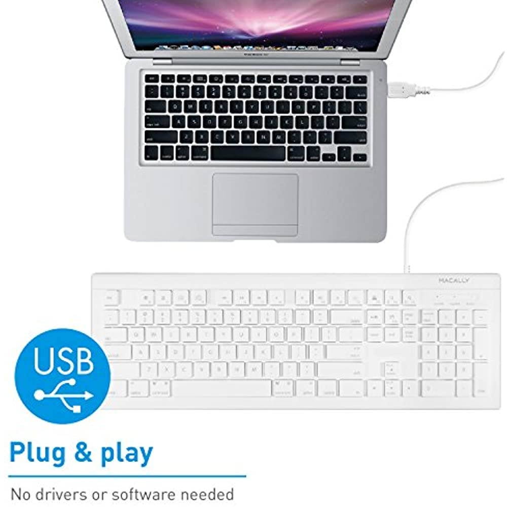 Macally Full Size  (MKEYE) for Mac and PC (White) w/Shortcu... USB Wired Keyboard