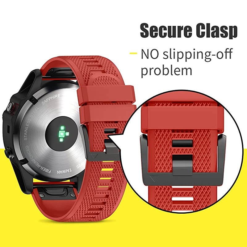 Compatible with Fenix 5 Band Easy Fit 22mm Width Soft Silicone Watch Strap Replacement for Fenix 5Fenix 5 PlusForerunner 935Approach S60Quatix 5 Red