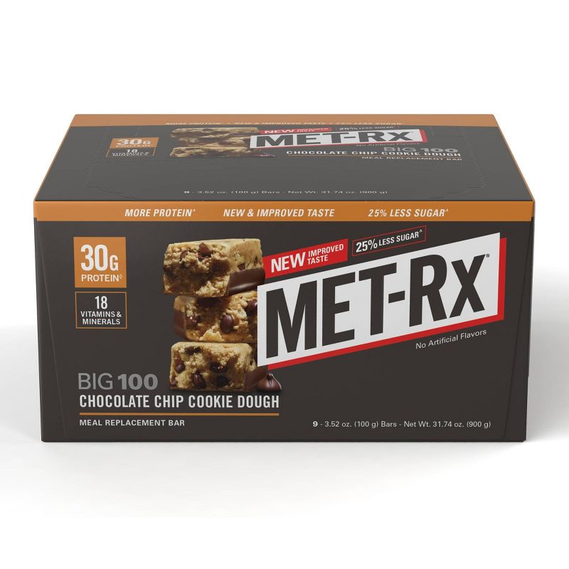 MET-Rx Big 100 Meal Replacement Bar - Chocolate Chip Cookie Dough - 9ct