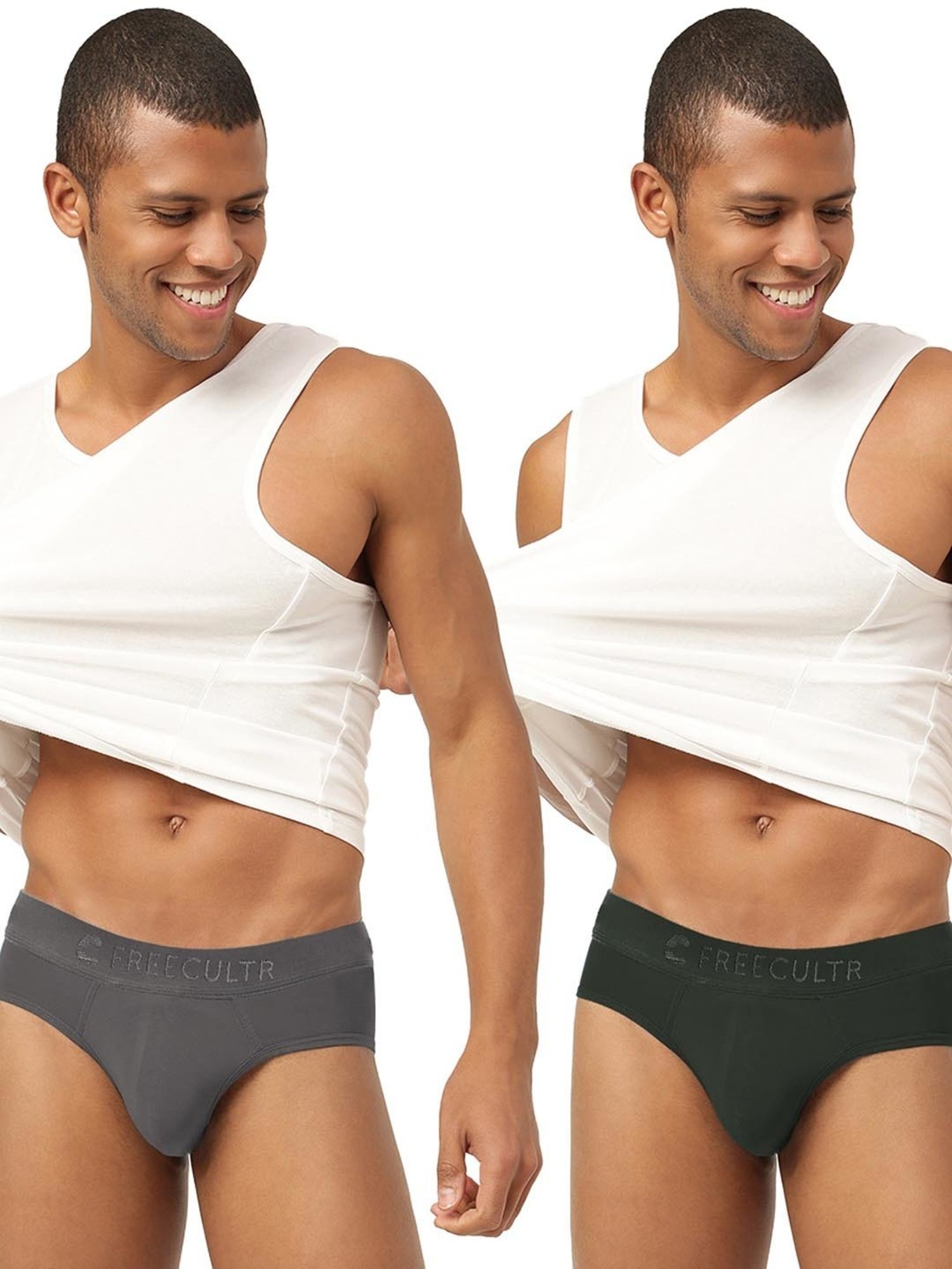 Freecultr Mist Grey & Avocado Green Comfort Fit Briefs - Pack of 2