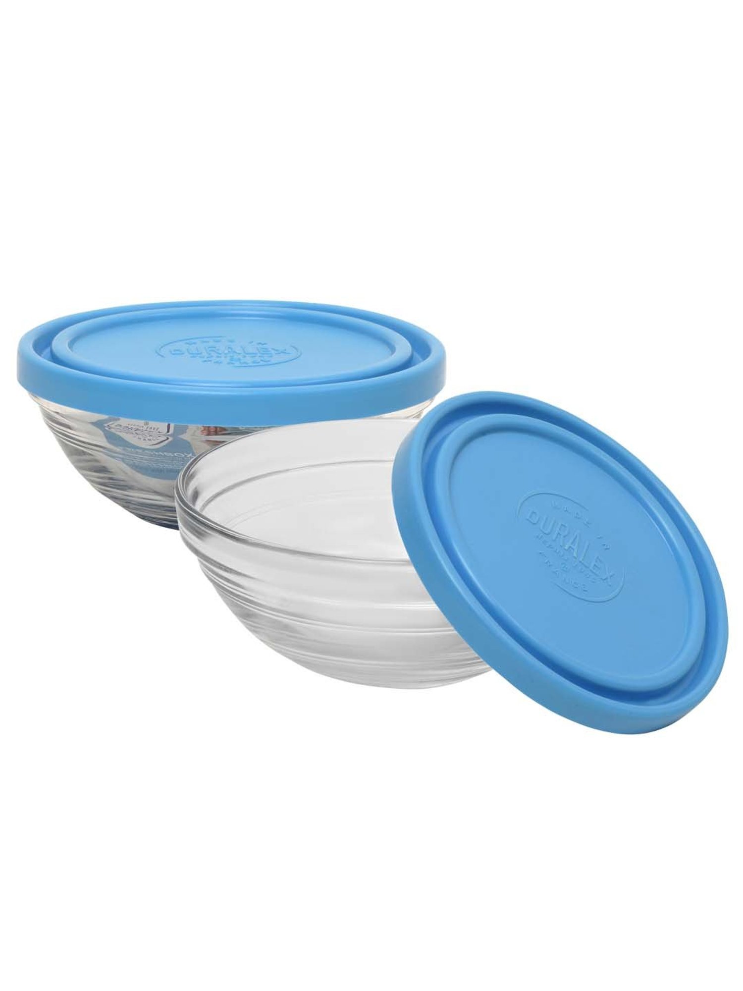 Duralex 'Freshbox' Transparent & Blue Glass 17 cm Container With Lid (0.97 L) - Set of 2