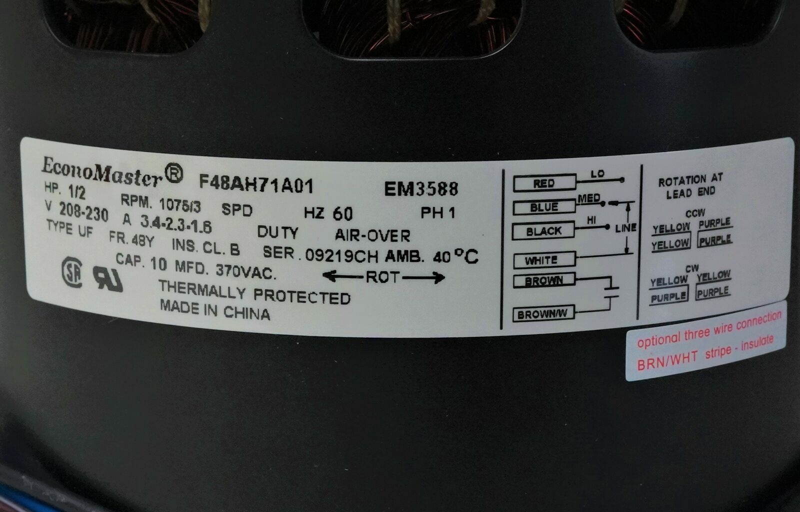 Air Handler Furnace HVAC Blower Motor 3588 1/2  1075/3 RPM 230V 48 Frame