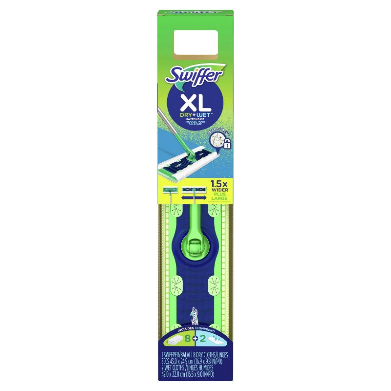 Swiffer Sweeper Dry + Wet XL Sweeping Kit (1 Sweeper, 8 Dry Cloths, 2 Wet Cloths)