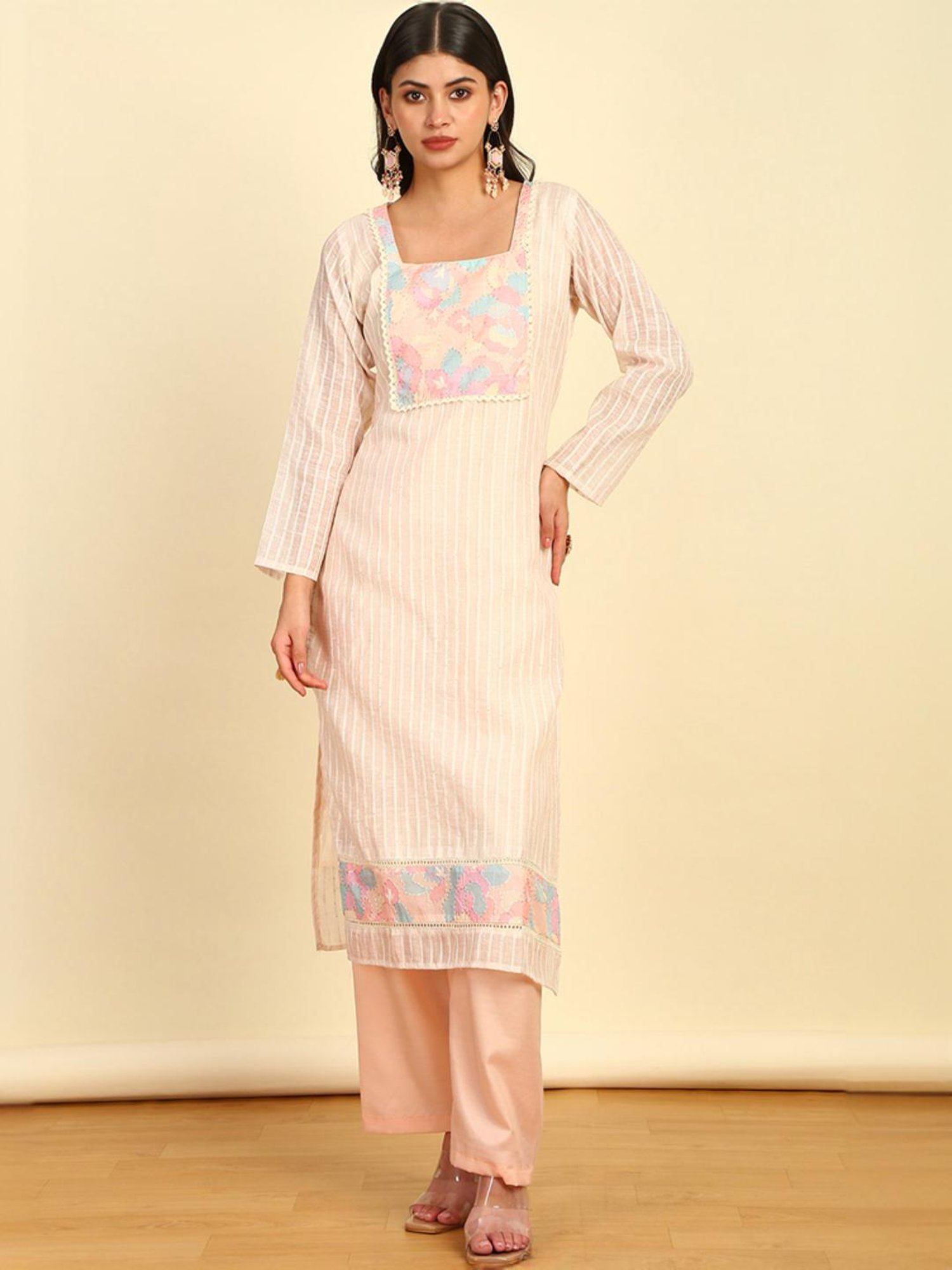 Soch Womens Peach Chanderi Unstitched Dress Material With Sequins