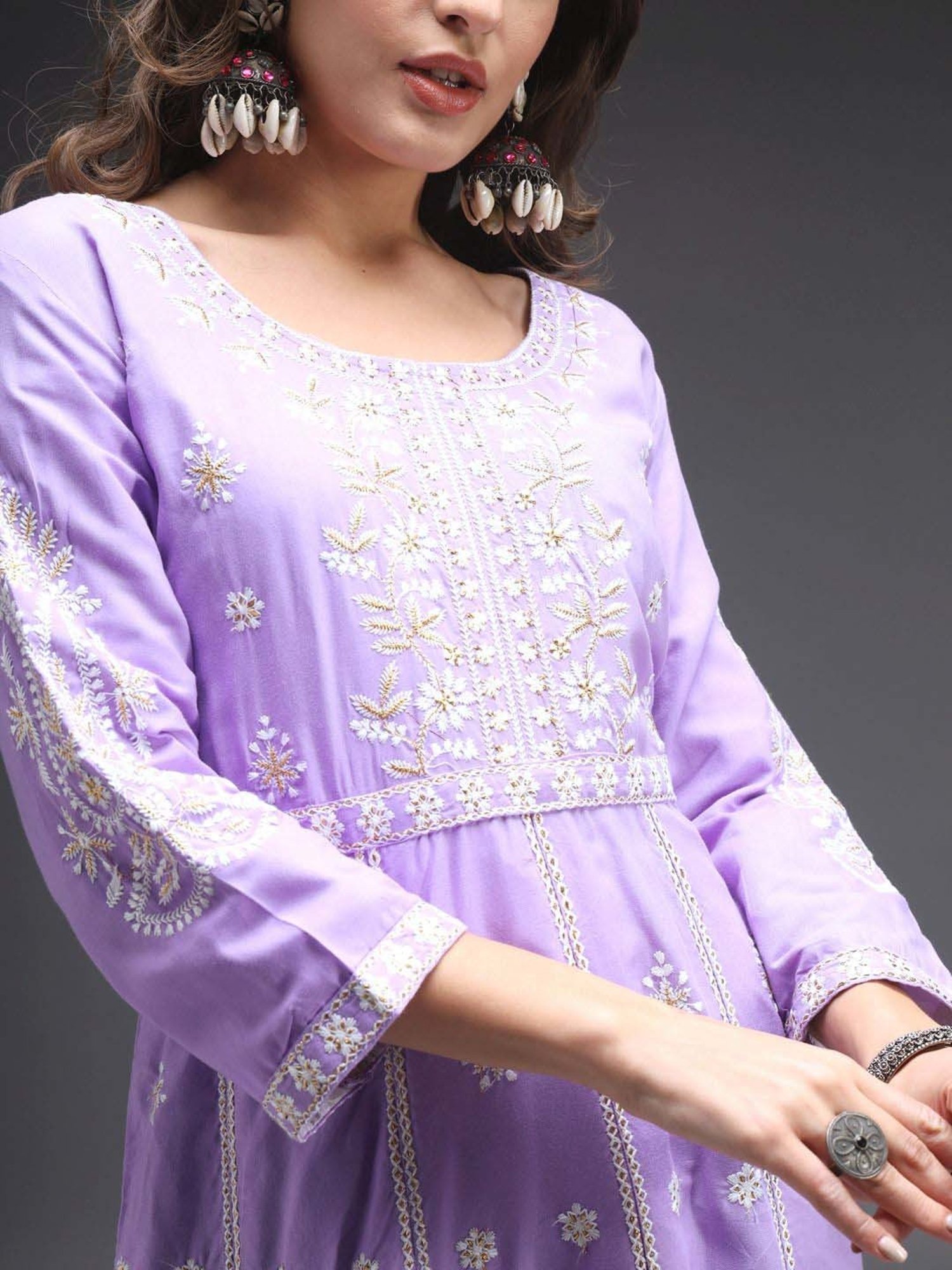 Heeposh Purple Embroidered Kurta Pant Set With Dupatta