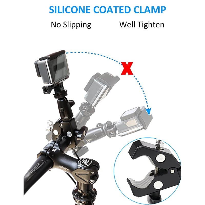Camera Motorcycle Mount for Gopro, 360 Rotation Metal Action Camera Clamp Holder with 1/4-20 Thread for Moto Bike Bicycle Handlebar, for GoPro Hero 9 8 7 6 5 4 Black, SJCAM, Canon, DSLR etc