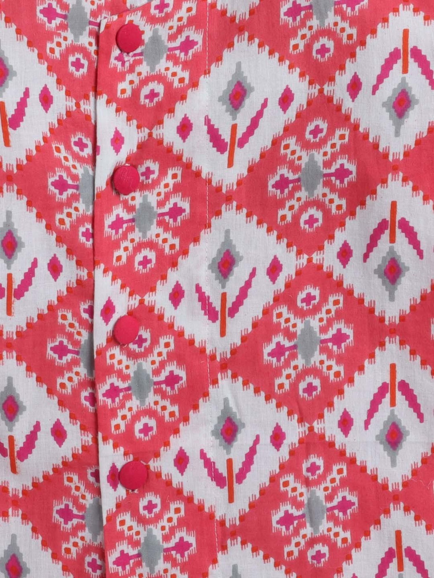 The Magic Wand Kids Red & White Cotton Printed Full Sleeves Kurta Set