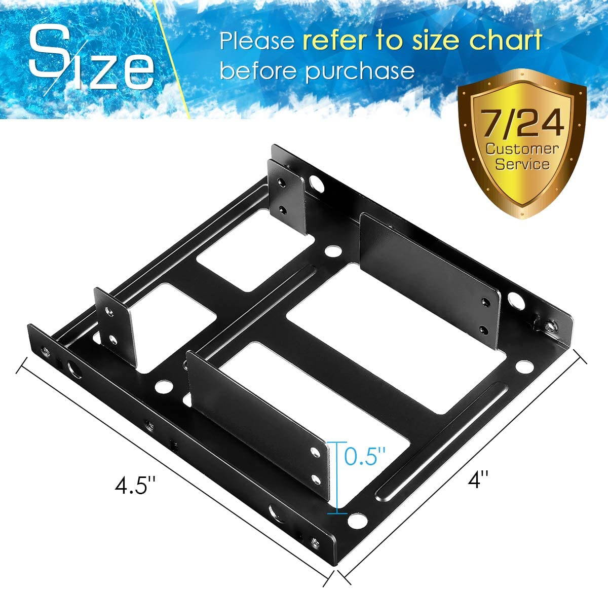 SSD/HDD Metal Mounting Bracket kit, Convert Any 2.5 inch Solid State Drive/HDD Into One 3.5 inch Drive Bay (2 x 2.5 HDD/SSD to 3.5 Black)