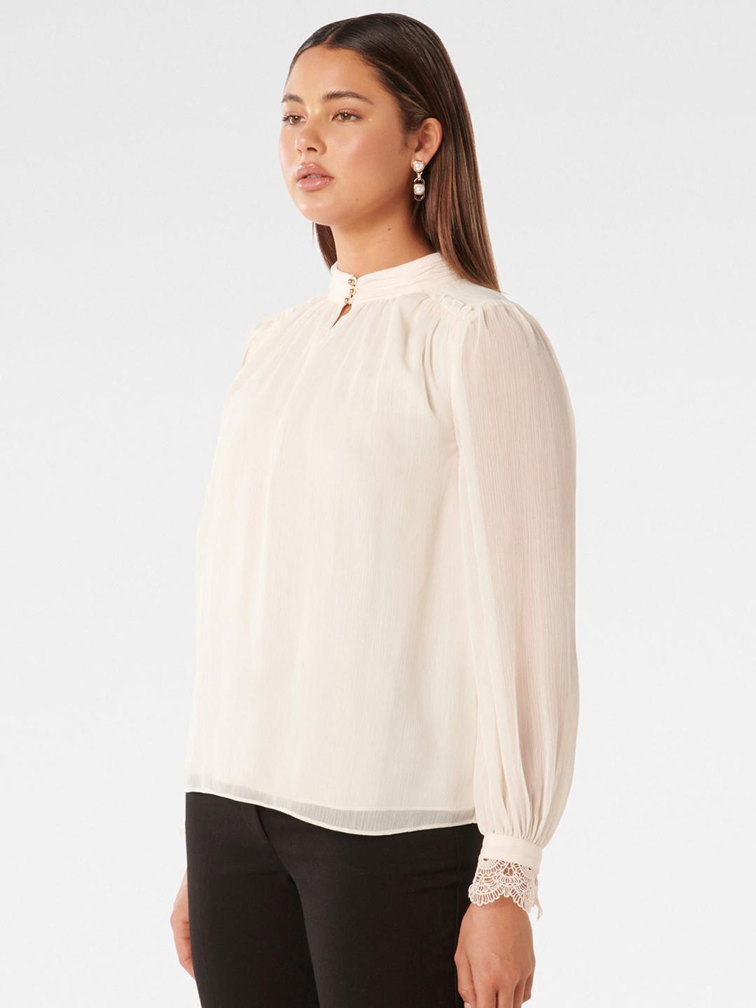 Forever New Cassidy Lace Cuff Blouse Top