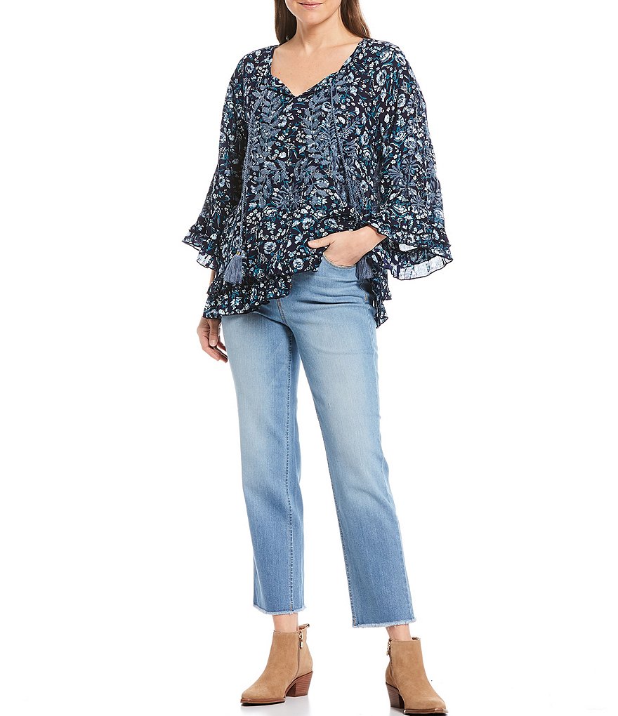 Code Bleu High Rise Straight Leg Exposed Button Fly Fray Hem Ankle Jeans