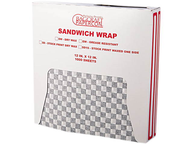 Bagcraft Papercon 057800 Grease-Resistant Paper Wrap/Liner, 12 x 12, Black Checker, 1000/Box, 5 Boxes/Carton, 1 Carton
