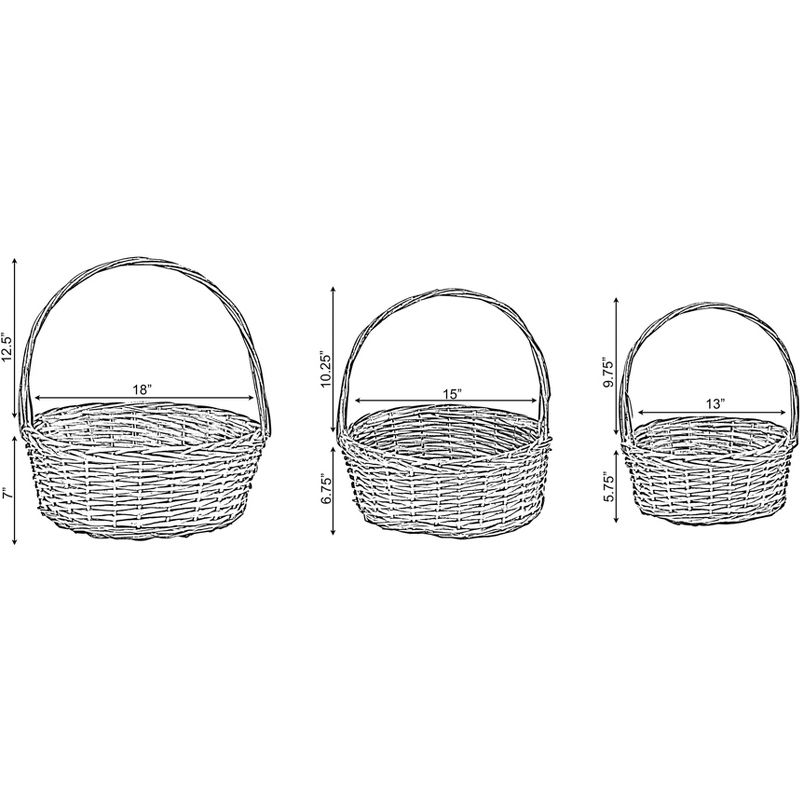 Vintiquewise Brown Willow Bowl Baskets with Handle, Set of 3