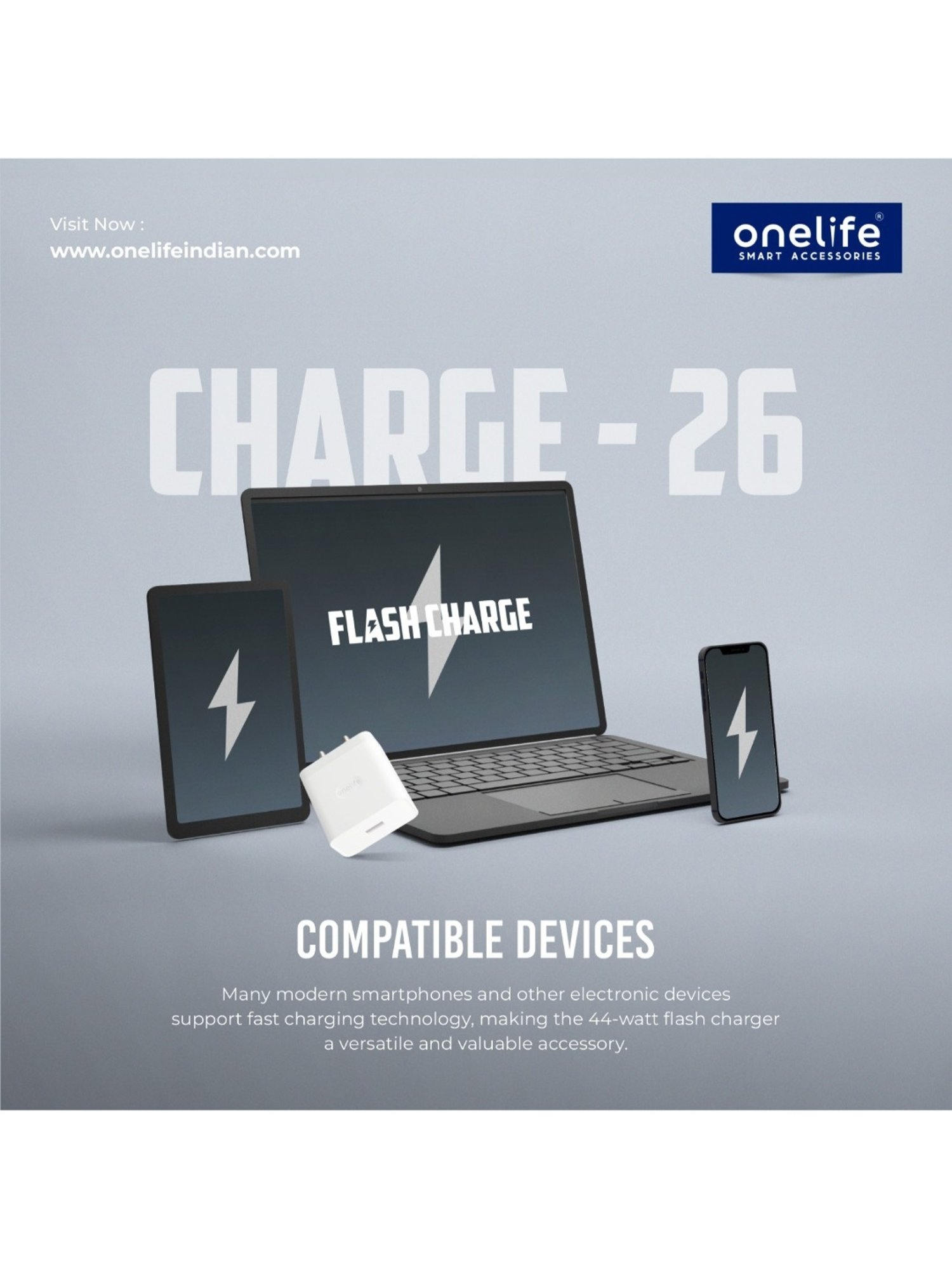 Onelife CH 26 44W USB Quick Charger for iPhone (White)