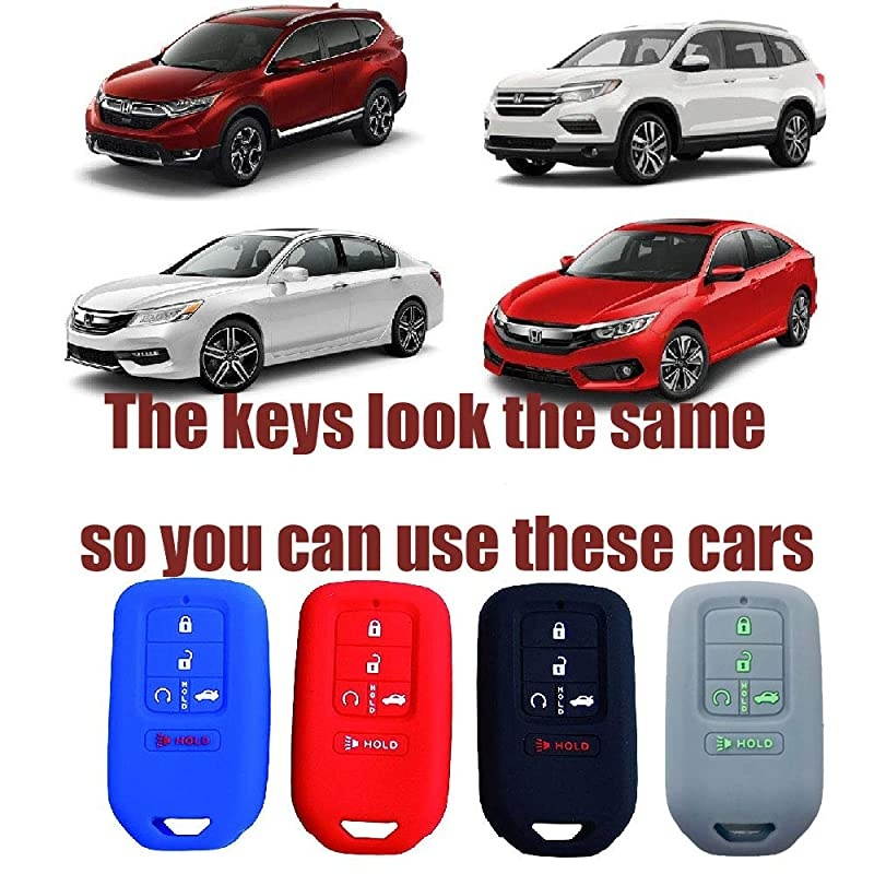 Key Fob Cover 2Pcs  Silicone Smart Car Key Case Protector for 2018 2017 2016 2015 Honda Accord Civic CR-V CRV Pilot EX-L(Red Pink)