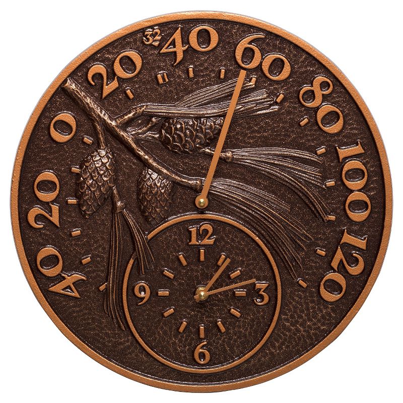 18"  Metal Outdoor / Indoor Atomic Clock with Thermometer - Weathered Black Finish - Acurite