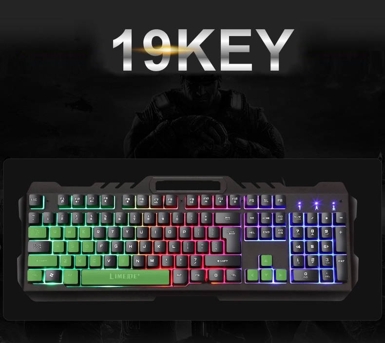 Colorful Cool Light Keyboard Mouse Suit  USB Wired Game Keyboard Mouse Suit Mechanical Keyboard Feel - Black