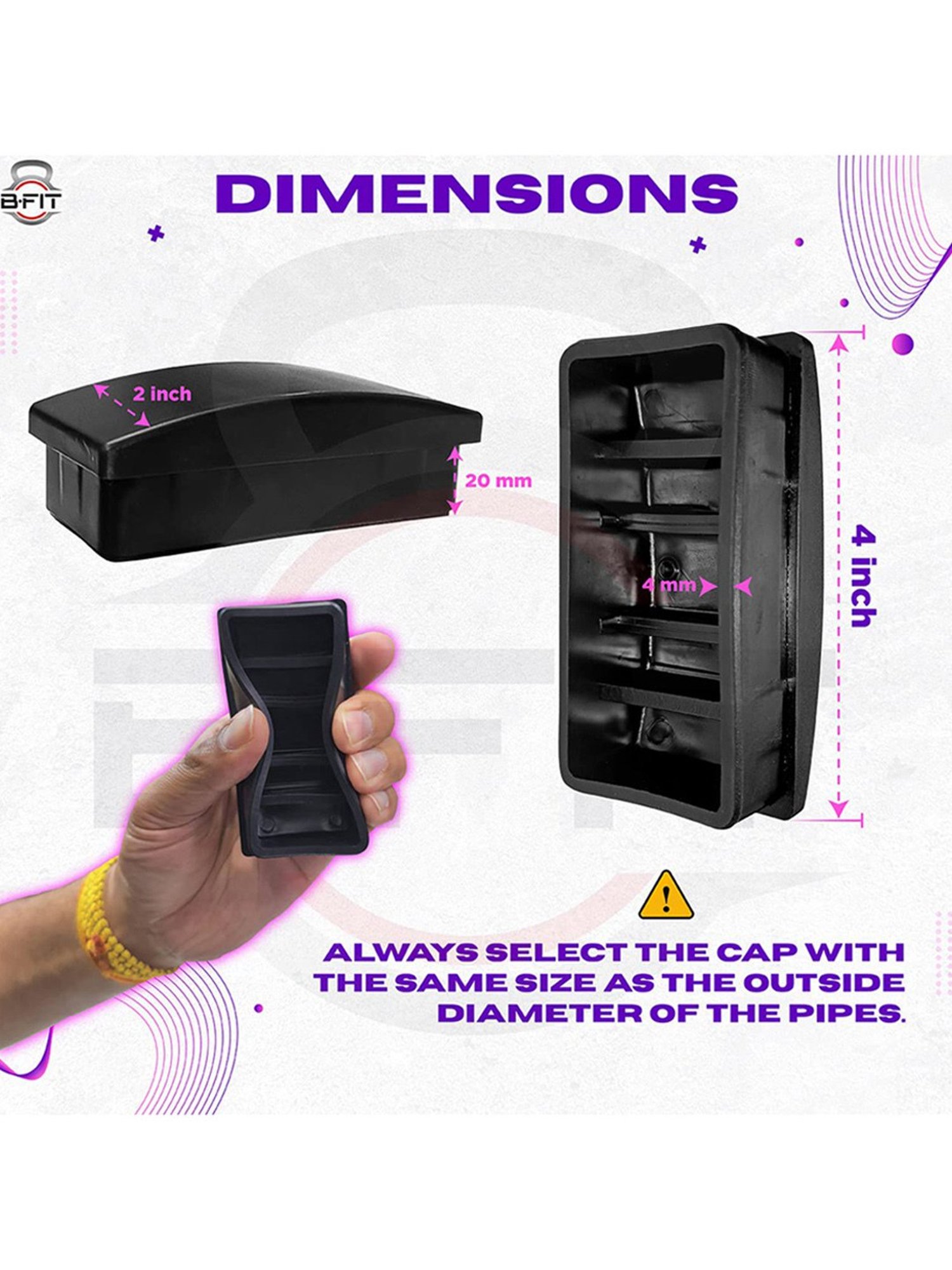 B Fit Square End Cap Set of 4 (Black)