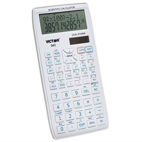 940 10Digit Advanced Scientific Calculator with 2 Line Display Battery and Solar Hybrid Powered LCD Display Great for Students and Professionals White