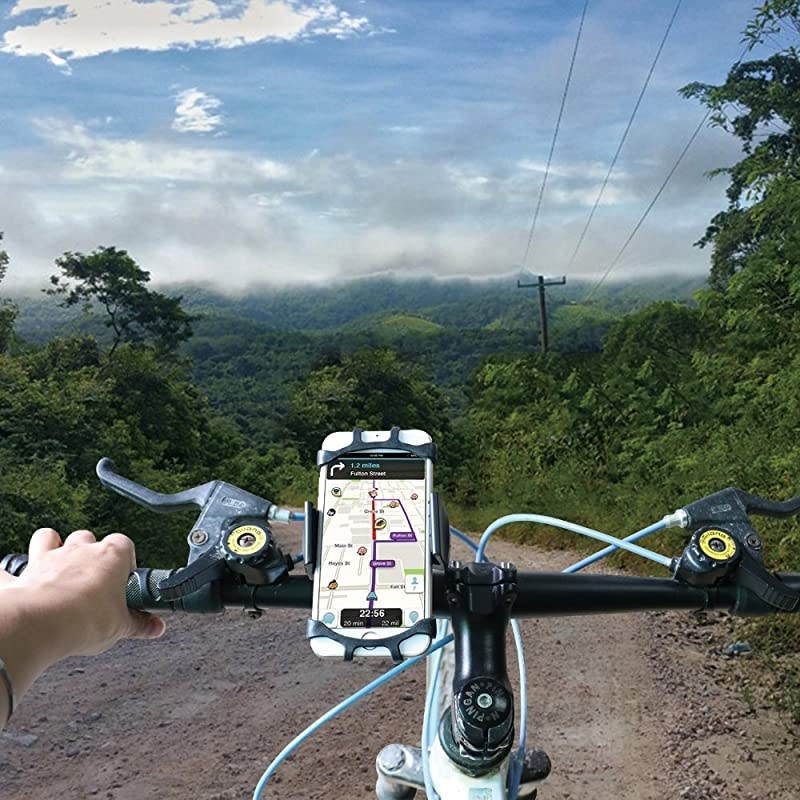 Bike Phone MountBicycle Cell Phone Holder Universal Motorcycle Handlebar Rack with 360&deg; Rotation Adjustable Anti Shake Silicone Bands Cycling for iPhone Samsung All 4060 Phones Black