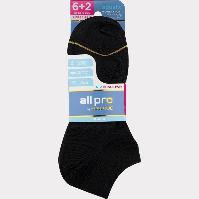 All Pro Women's Lightweight 6+2 Bonus Pack No Show Athletic Socks - White/Black 4-10
