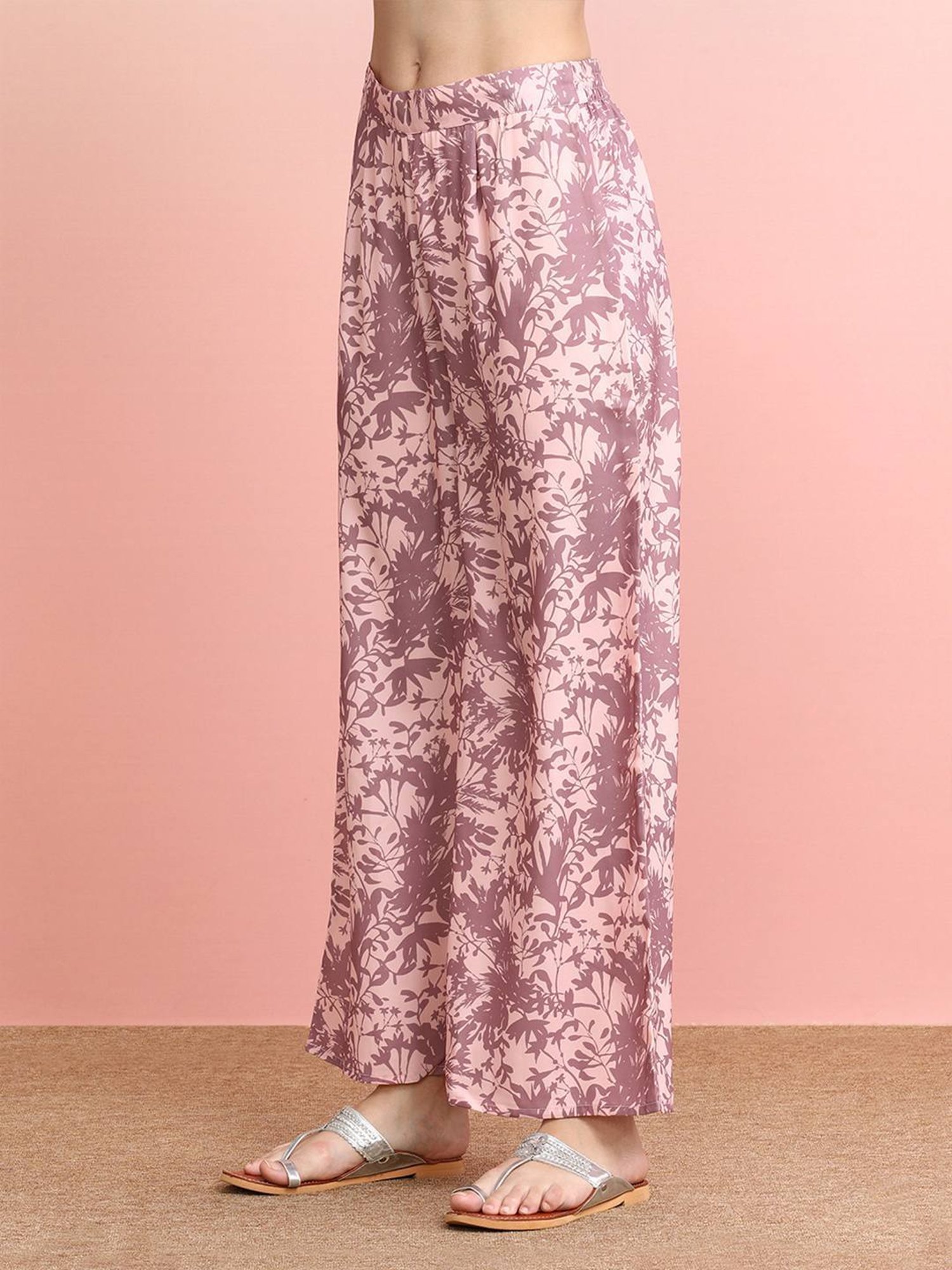 Indo Era Purple Floral Print Shirt Palazzo Set