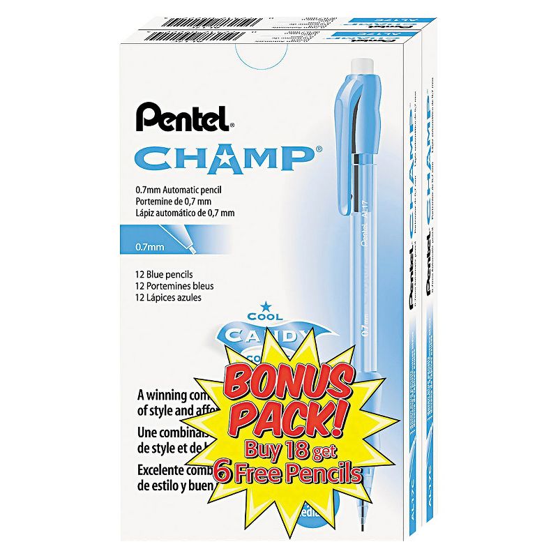 Pentel Champ Mechanical #2 Pencil, 0.7 mm, Blue Barrel, 24pk
