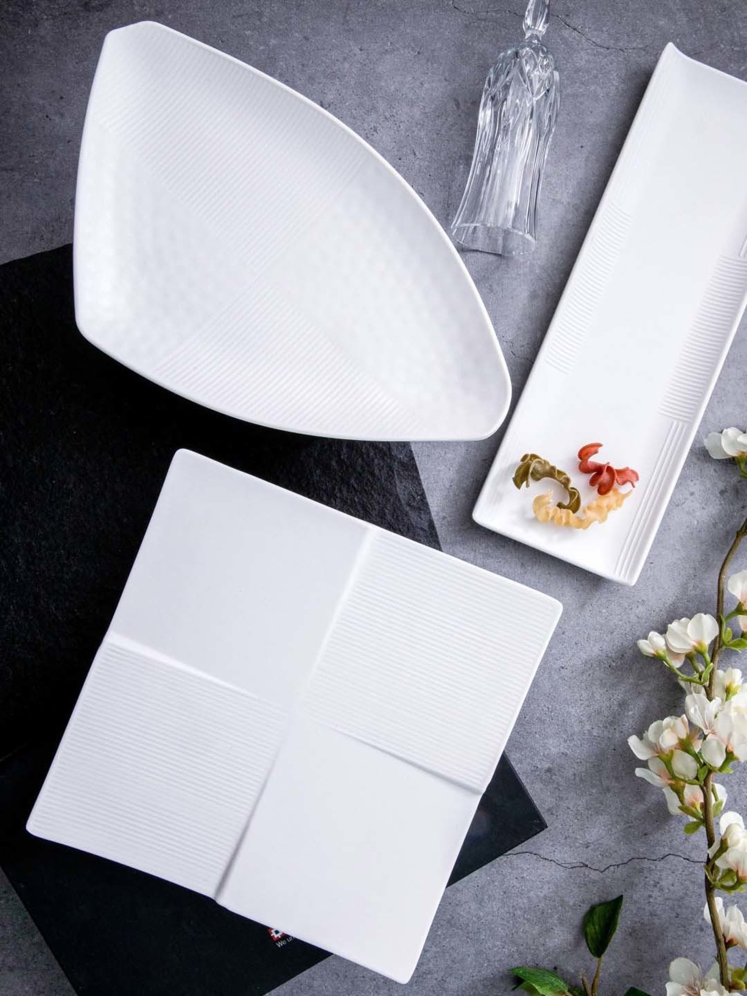 Servewell White Melamine Matte 3 Serving Platter