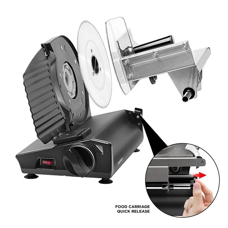 Chefman RJ49-BLACK-V2 Electric Stainless Steel Die Cast Aluminum Kitchen Deli & Food Slicer with Adjustable Cutting Dial and Safe Non-Slip Feet, 180W