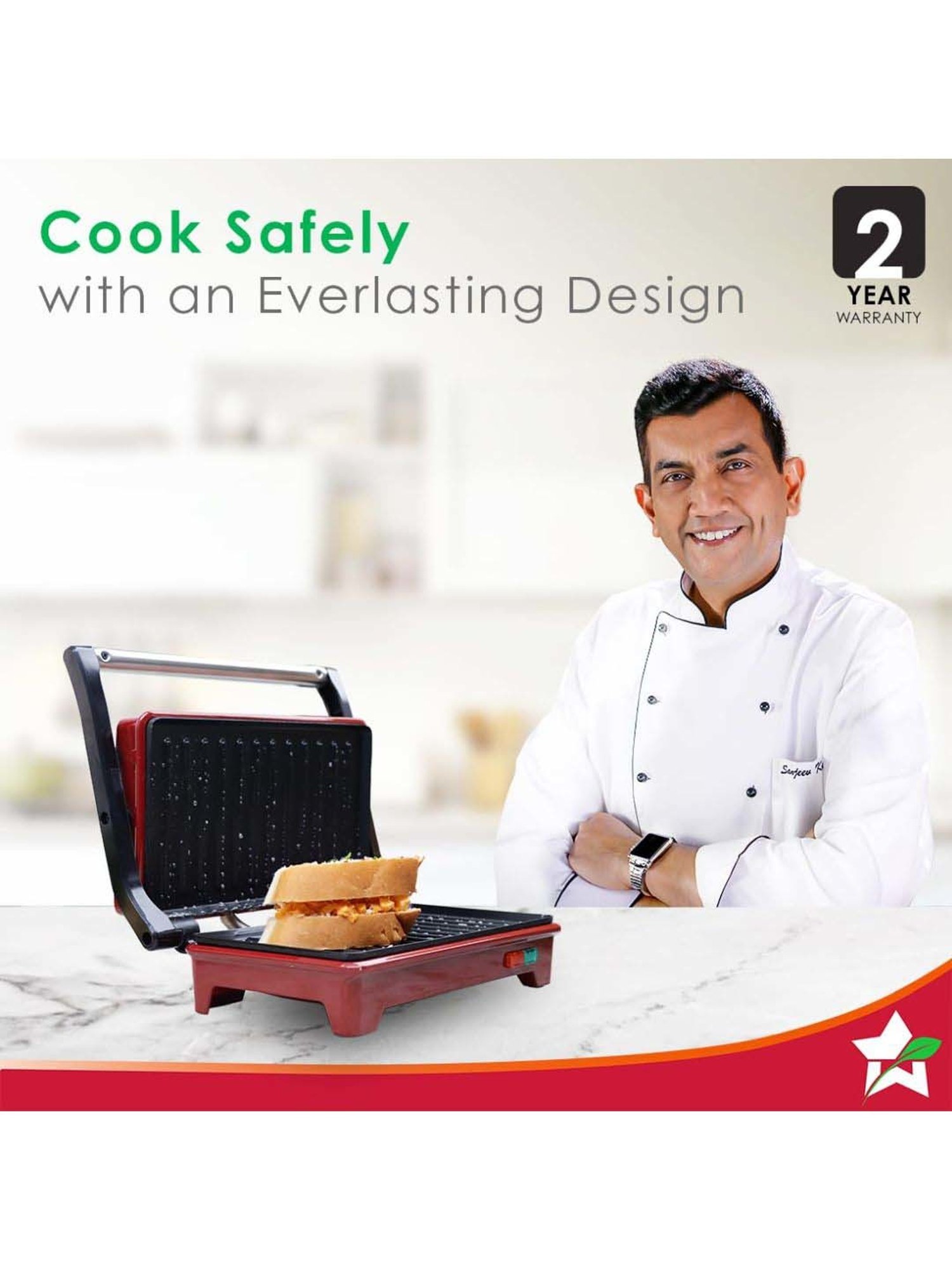Wonderchef Sanjeev Kapoor Tandoor Mini Plus 3-in-1 Toaster, Griller & Sandwich Maker (700W, Red)