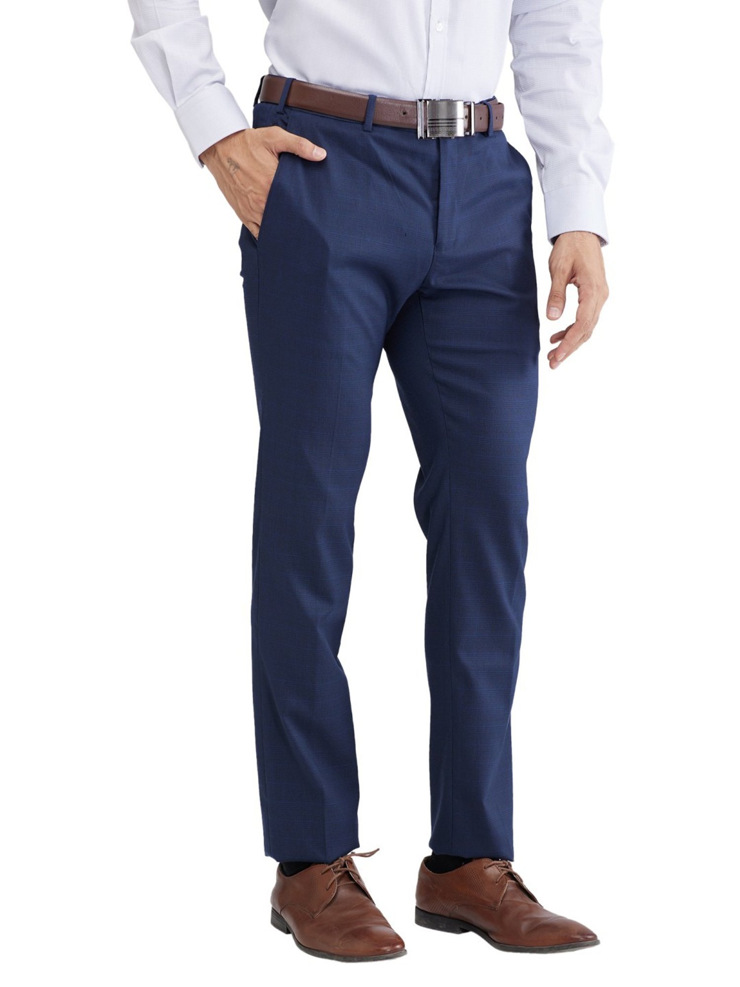 Raymond Blue Slim Fit Checks Trousers